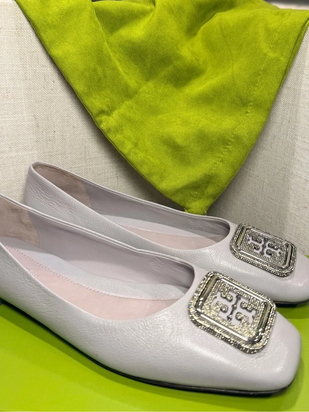 Tory Burch Leather Crystal Embellished Square Toe Ballet Flats (NIB w/ Dust Bag)
